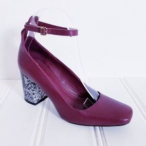 Brooks Brothers Burgundy Leather Block Heel Snake Embossed Pumps Women’s 7